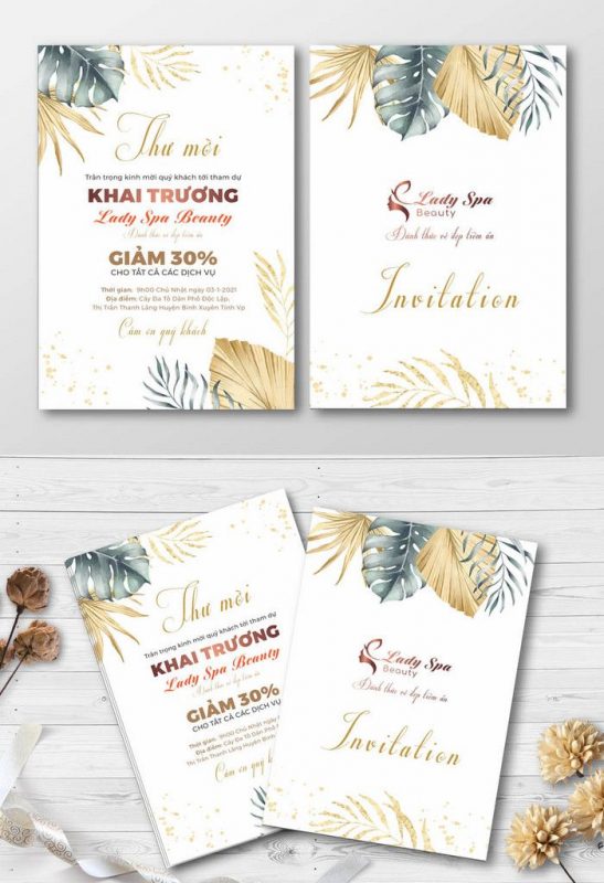 Mẫu thiệp mời sự kiện “Khai trương Lady Spa Beauty” của Lady Spa Beauty do Sự kiện Hưng Thịnh thiết kế và in ấn
