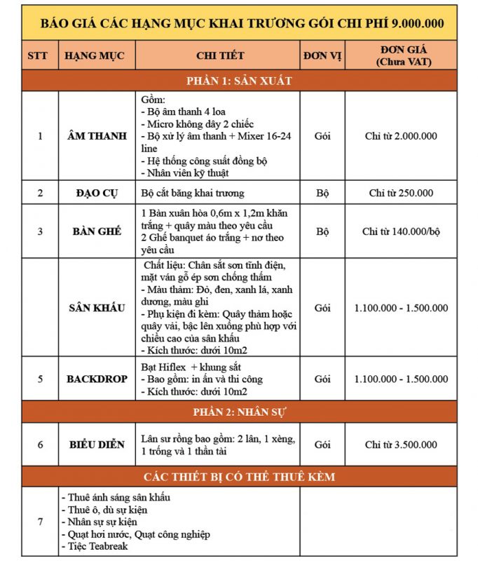 Báo giá tổ chức sự kiện khai trương - sự kiện vừa