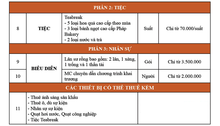Báo giá tổ chức sự kiện tiệc