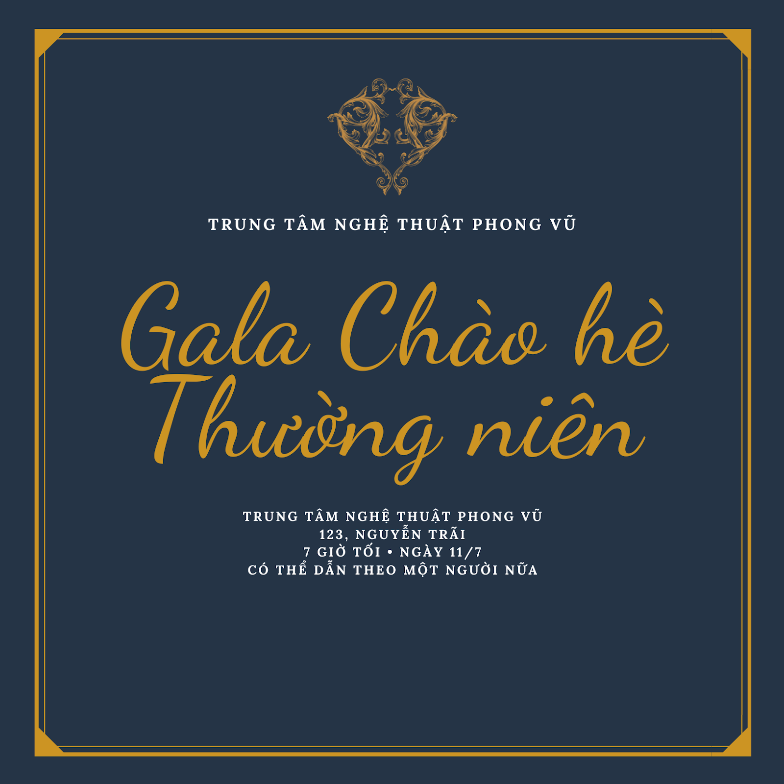 Mẫu thiệp mời sự kiện “Gala chào hè thường niên” của Trung tâm nghệ thuật Phong Vũ do Sự kiện Hưng Thịnh thiết kế và in ấn